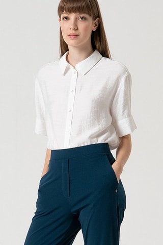 Pantalon droit taille haute - Bleu canard