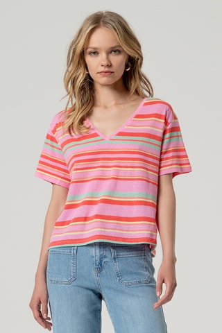 T-shirt en coton biologique et lin - Rose