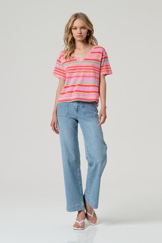 T-shirt en coton biologique et lin - Rose
