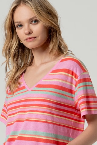 T-shirt en coton biologique et lin - Rose