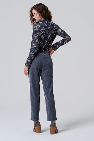 Pantaloni straight in velluto a vita alta - Grigio
