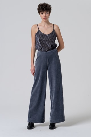 Pantaloni ampi in velluto a vita alta - Grigio