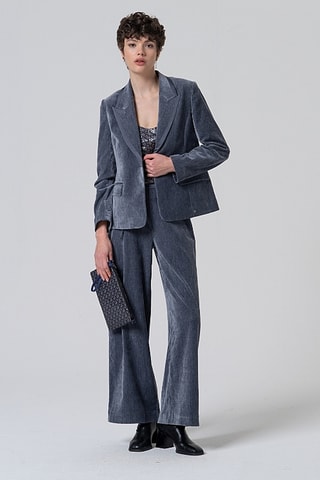 Pantaloni ampi in velluto a vita alta - Grigio