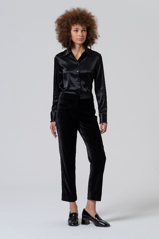 Pantaloni straight in velluto a vita alta - Nero