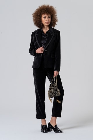 Pantaloni straight in velluto a vita alta - Nero