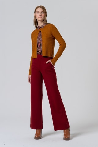 Pantaloni straight a vita alta - Rosso scuro