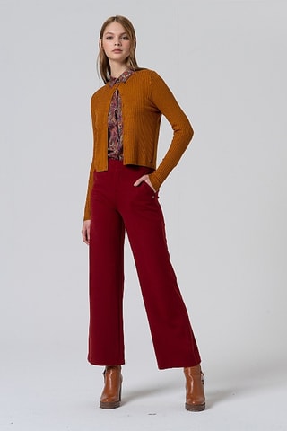 Pantaloni straight a vita alta - Rosso scuro