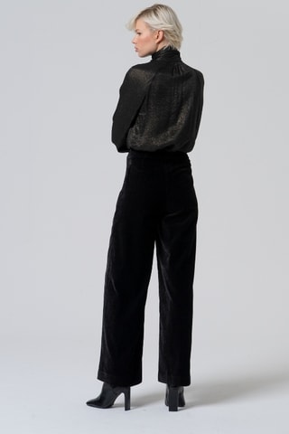 Pantaloni ampi in velluto a vita alta - Nero