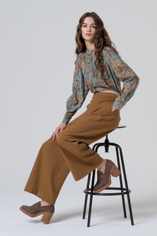 Pantalon ample taille haute - Camel