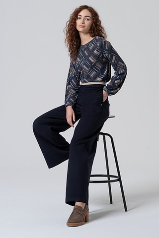 Pantaloni ampi a vita alta - Navy