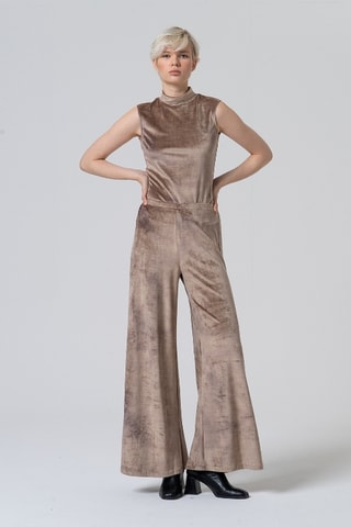 Pantaloni in velluto a vita alta - Beige