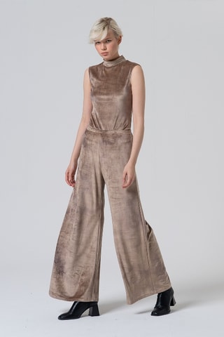 Pantaloni in velluto a vita alta - Beige