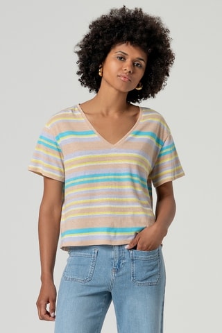 T-shirt en coton biologique et lin - Beige