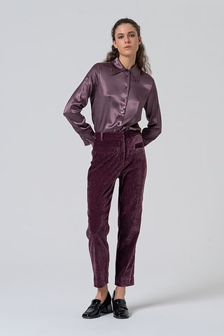 Pantaloni straight in velluto a vita alta - Indaco