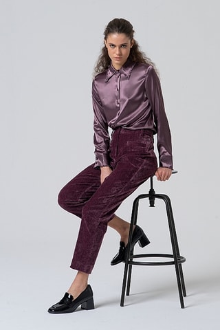 Pantaloni straight in velluto a vita alta - Indaco