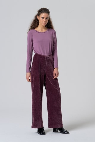 Pantaloni ampi in velluto a vita alta - Indaco