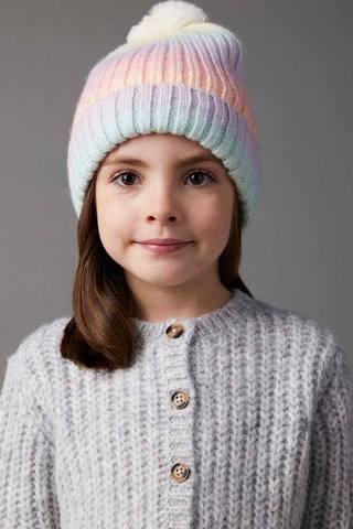 Gorro con borla y cuello tie-dye - Malva y amarillo