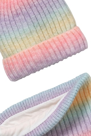 Gorro con borla y cuello tie-dye - Malva y amarillo