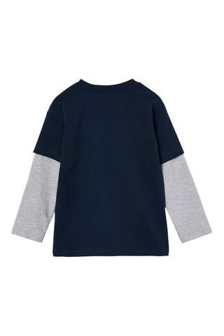Camiseta efecto doble prenda - Azul marino