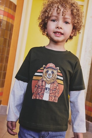 Camiseta efecto doble prenda - Caqui