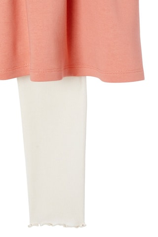Vestido y leggings - Coral y blanco
