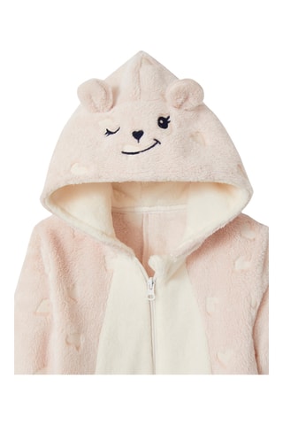 Mono de pijama de terciopelo con capucha - Rosa