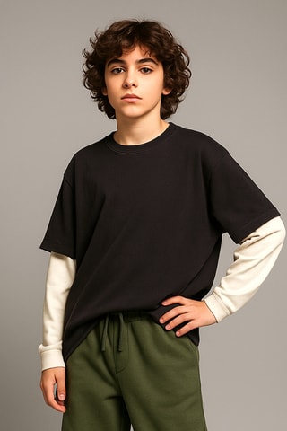 Camiseta efecto doble prenda - Antracita