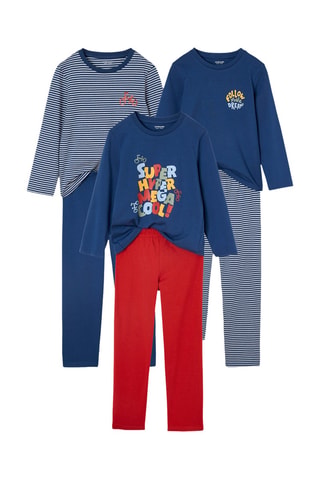 3 pijamas - Azul marino y rojo