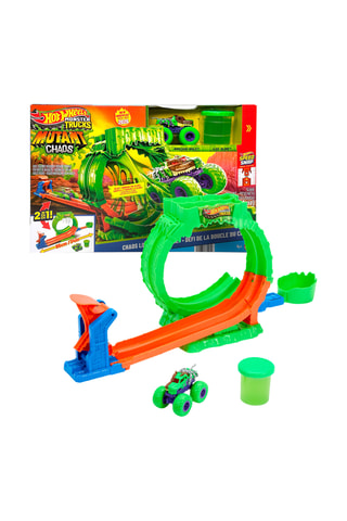 Set met Racebaan Monster Trucks met Looping en Slime Hot Wheels - Vanaf 4 Jaar
