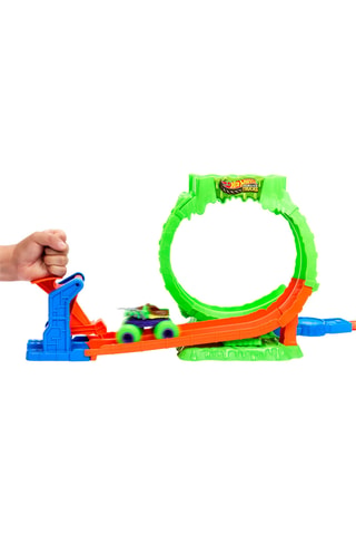 Set met Racebaan Monster Trucks met Looping en Slime Hot Wheels - Vanaf 4 Jaar
