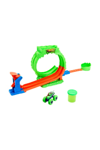 Set met Racebaan Monster Trucks met Looping en Slime Hot Wheels - Vanaf 4 Jaar