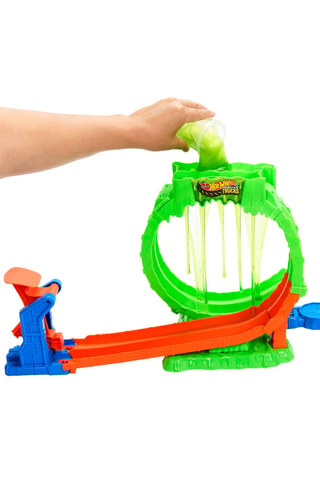 Set met Racebaan Monster Trucks met Looping en Slime Hot Wheels - Vanaf 4 Jaar