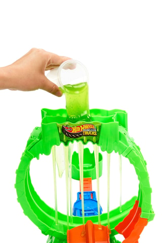 Set met Racebaan Monster Trucks met Looping en Slime Hot Wheels - Vanaf 4 Jaar