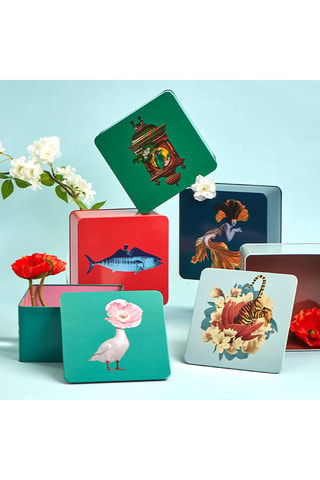 Doosje Tiger Flower - 17,7 x 17,7 x 10,2 cm - Blauw