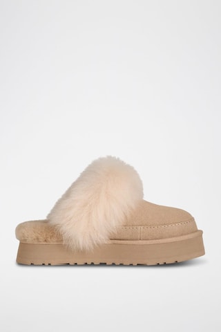 Sabots fourrés plateformes de randonnée en nubuck Disquette Chalet - Beige