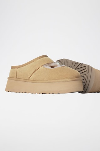 Chaussons fourrés en nubuck Mary Jane - Beige