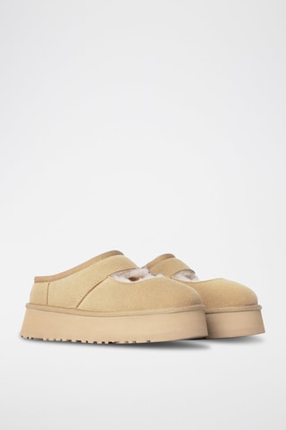 Chaussons fourrés en nubuck Mary Jane - Beige