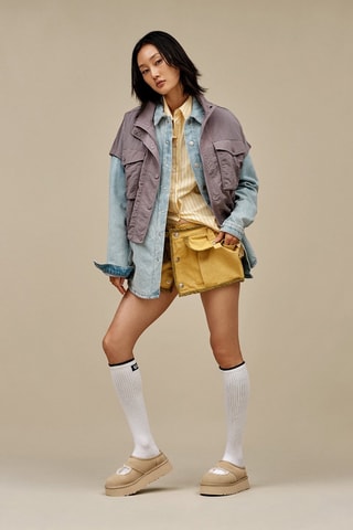 Chaussons fourrés en nubuck Mary Jane - Beige