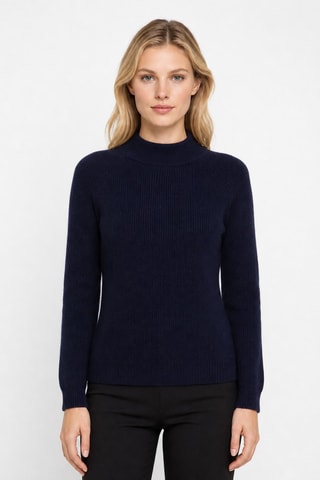 Jersey 100 % cachemir - Cuello alto. - Azul marino