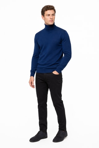 Jersey 50 % lana y 50 % acrílico - Jersey de cuello vuelto - Azul marino