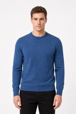 Jersey 100 % cachemir, 2 hilos - Cuello redondo - Azul