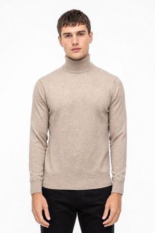 Jersey 100 % cachemir, 2 hilos - Jersey de cuello vuelto - Beige