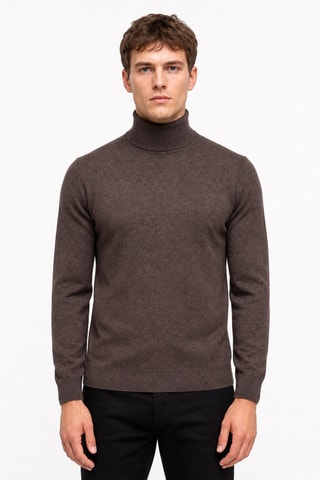 Jersey 100 % cachemir, 2 hilos - Jersey de cuello vuelto - Marrón oscuro