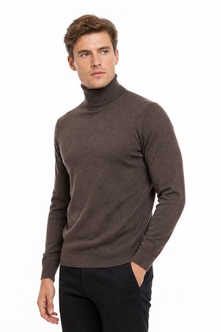Jersey 100 % cachemir, 2 hilos - Jersey de cuello vuelto - Marrón oscuro