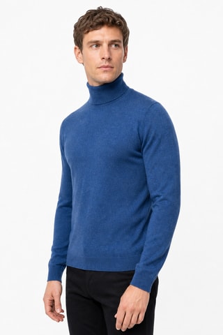 Jersey 100 % cachemir, 2 hilos - Jersey de cuello vuelto - Azul