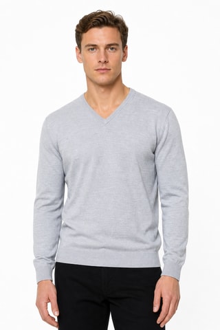 Jersey 50 % lana y 50 % acrílico - Cuello de pico. - Gris