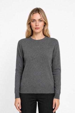 Jersey 100 % cachemir, 2 hilos - Cuello redondo - Gris jaspeado