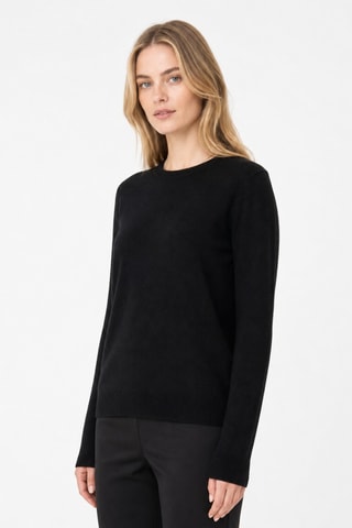Jersey 100 % cachemir, 2 hilos - Cuello redondo - Negro