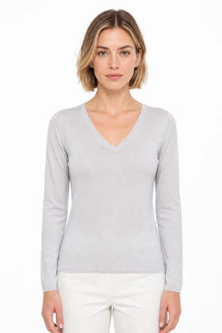 Jersey 35 % cachemir, 35 % seda y 30 % lana - Cuello de pico. - Gris