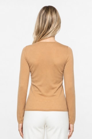 Jersey 100% cachemir ultrafino 2/60 - Cuello de pico. - Beige oscuro